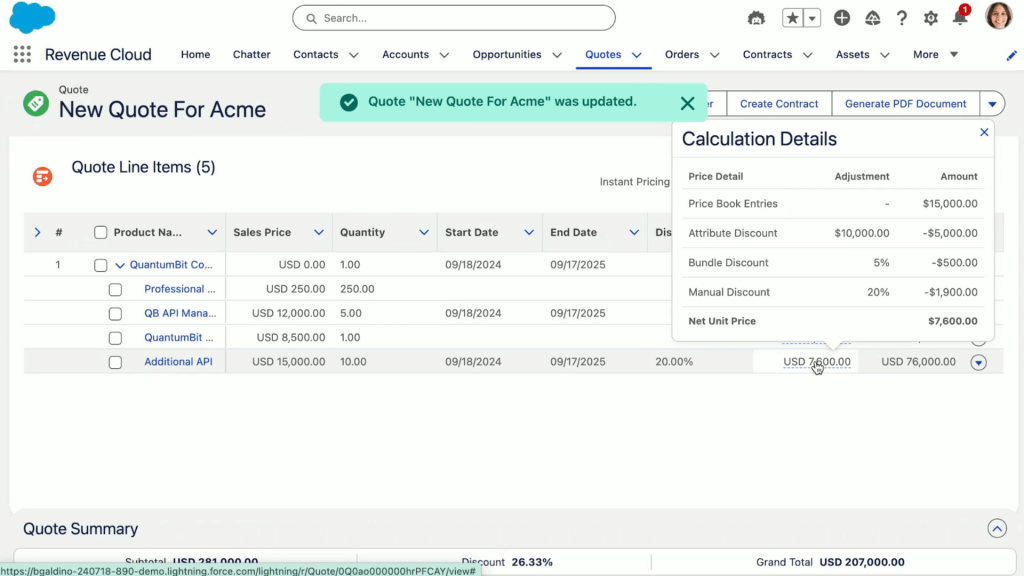 Configure, Price and Quote visual on Salesforce Revenue Cloud